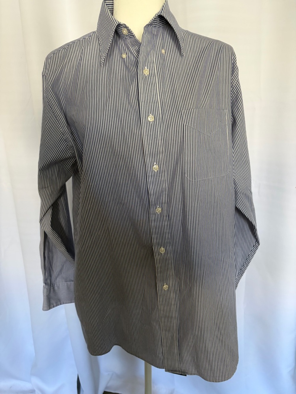 Classic Navy and White Pinstripe Dress Shirt - Long Sleeve Button-Down